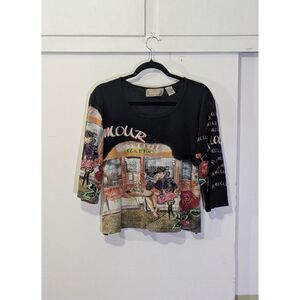 Life Style Paris café aesthetic 3/4 length sleeve comfy blouse XL